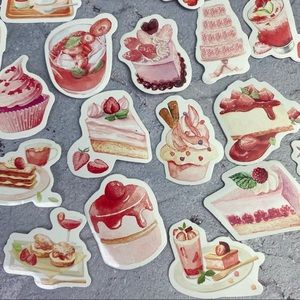 Exquisite Strawberry Desserts, Pie, Cheesecake, 46 Stickers